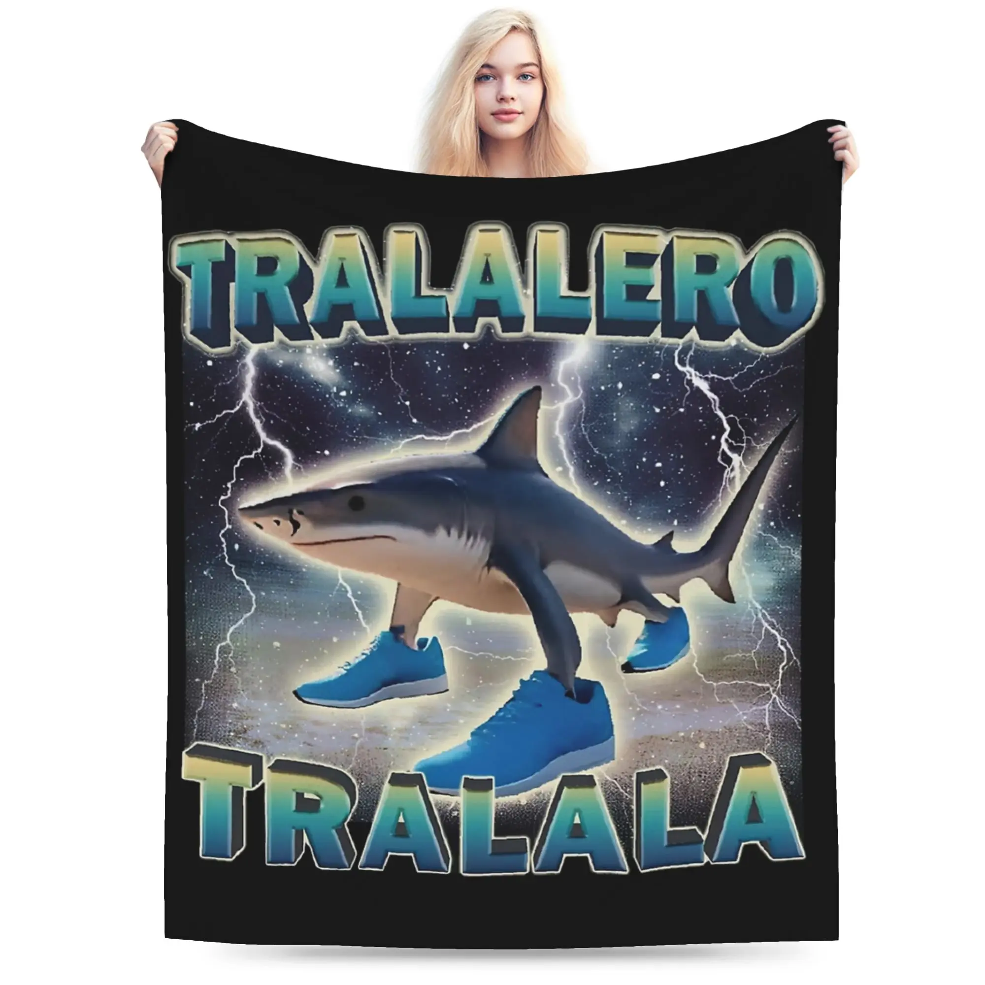 

Одеяла Tralalero Tralala Shark Meme, флисовое итальянское дышащее теплое одеяло Brainrot для дивана, путешествий, плюшевое тонкое одеяло