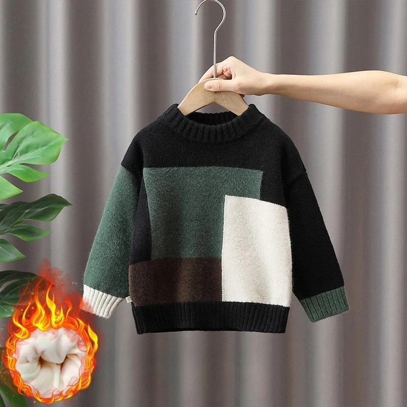 Boys Woolen Sweater Crochet Cotton Windbreak 2023 Dazzling Warm Thicken Winter Pullover Plus Size Children's Clothing