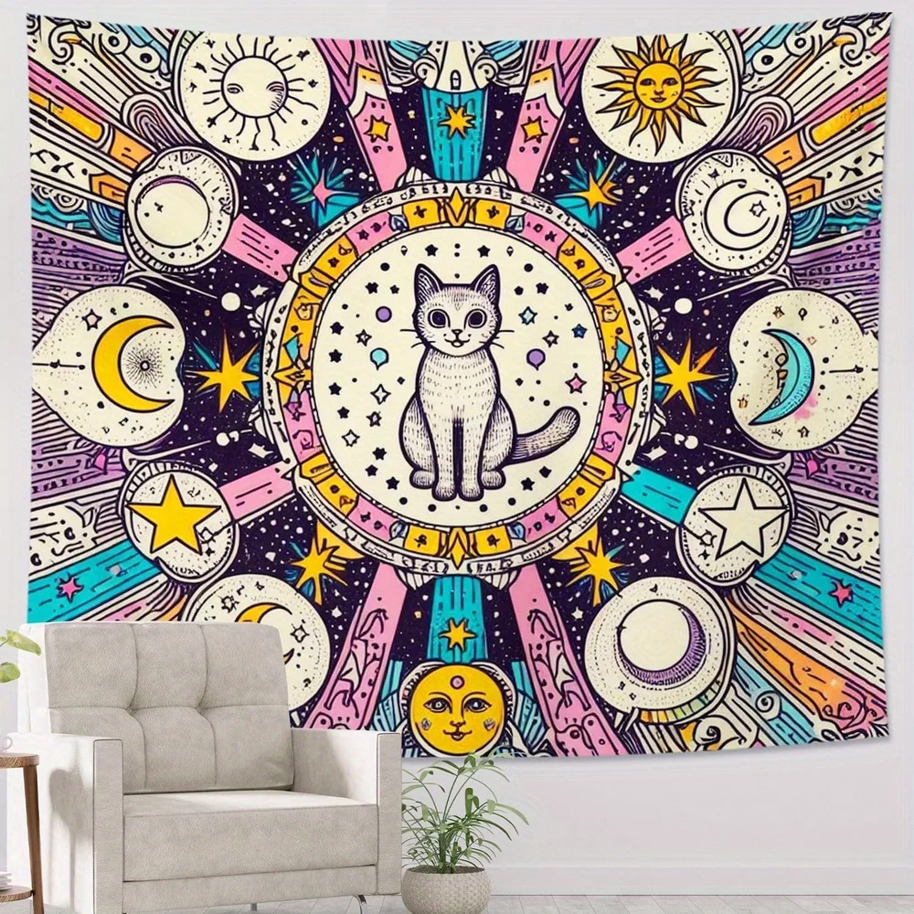 1 قطعة نسيج الجلد الخوخ القط نسيج البوهيمي خمر الشمس القمر نجوم علم التنجيم مخدر السحر نسيج خلفية #1