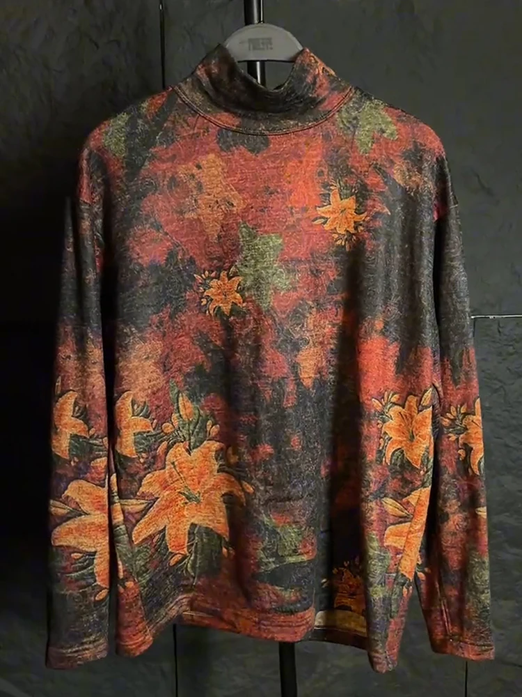 

Loose Fit Long Sve Men's Faion Top with Embroidery Stand Collar for Autumn Winter Casual Sli Ci Wear