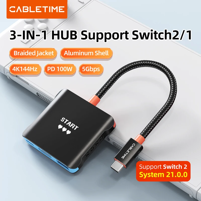 �y�Z�[�����zCABLETIME 3 in 1 �n�u �X�C�b�` 2 �h�b�N 4K144Hz PD100W 5 Gbps �����p�|�[�^�u��TV�h�b�N�X�e�[�V�����iSwitch/Switch 2/Steam Deck�Ή��j