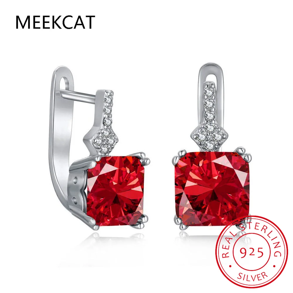 

Princess Cut Natural Red Garnet 925 Sterling Silver Square Hoop Earring for Women Fashion Gemstone Birthstone Jewelry Huggies