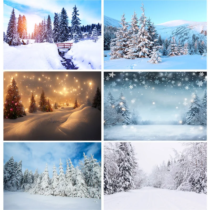 

ZHISUXI Christmas Day Photography Backdrops White Snow Scenery Pine Mountain Winter Photo Studio Background Props QS-73