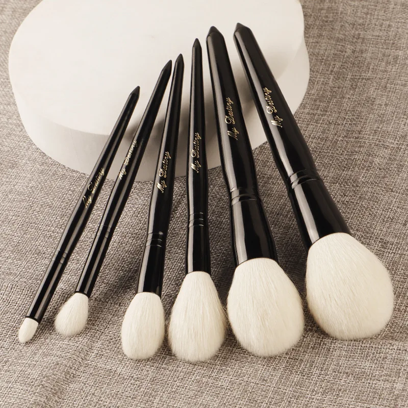 The Makeup Brushes Set Luxury Natural Long-Tip Goat Hair Black Cosmetic Kit Tools for Face Eye Powder Blush Highlight Shadow