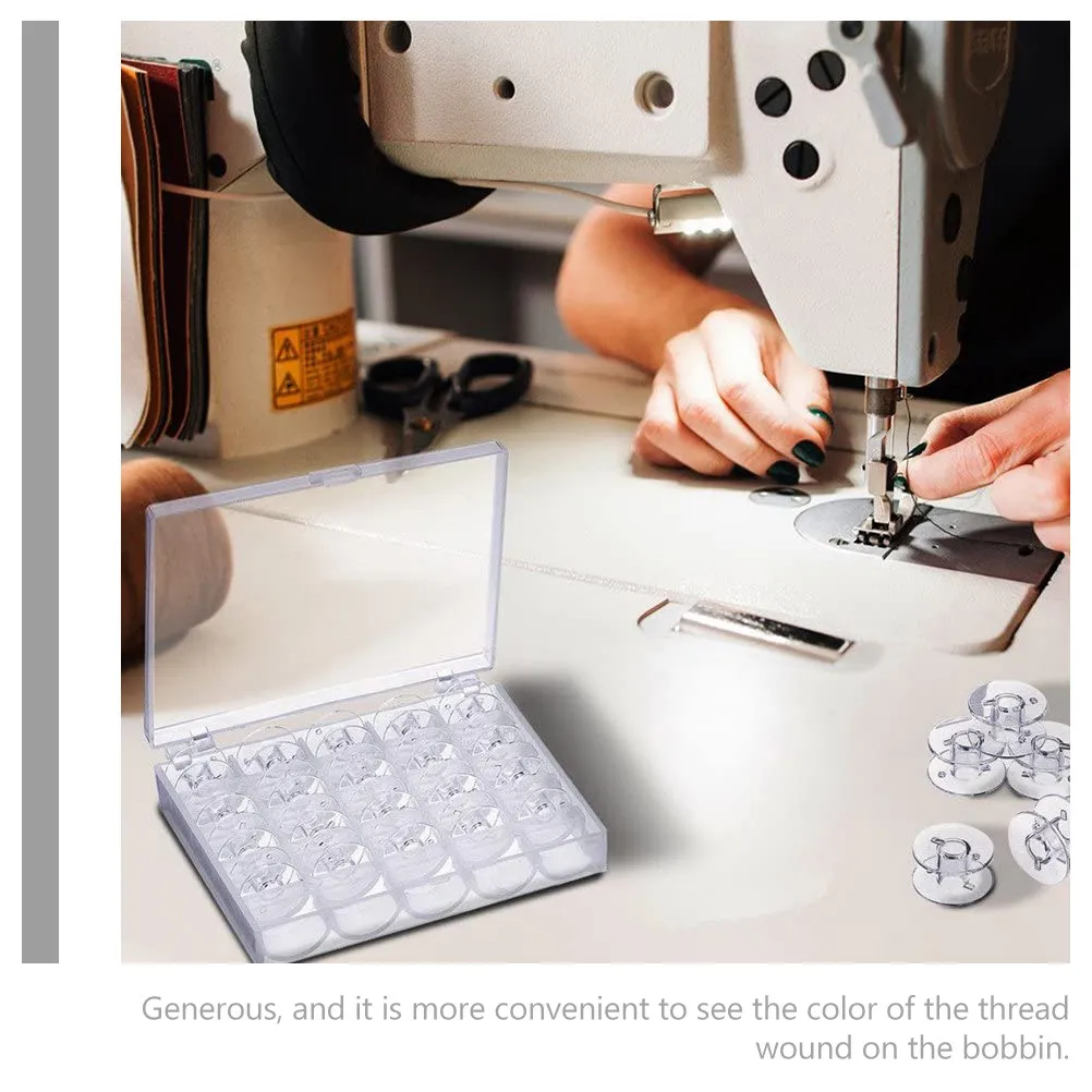 Set di 1 Bobina in Plastica Trasparente Resistente all'Usura per Macchina da Cucire, con Funzione Quick Stop e Anti-Sfilacciamento, Mini Rocchetti Vuoti per Cucito