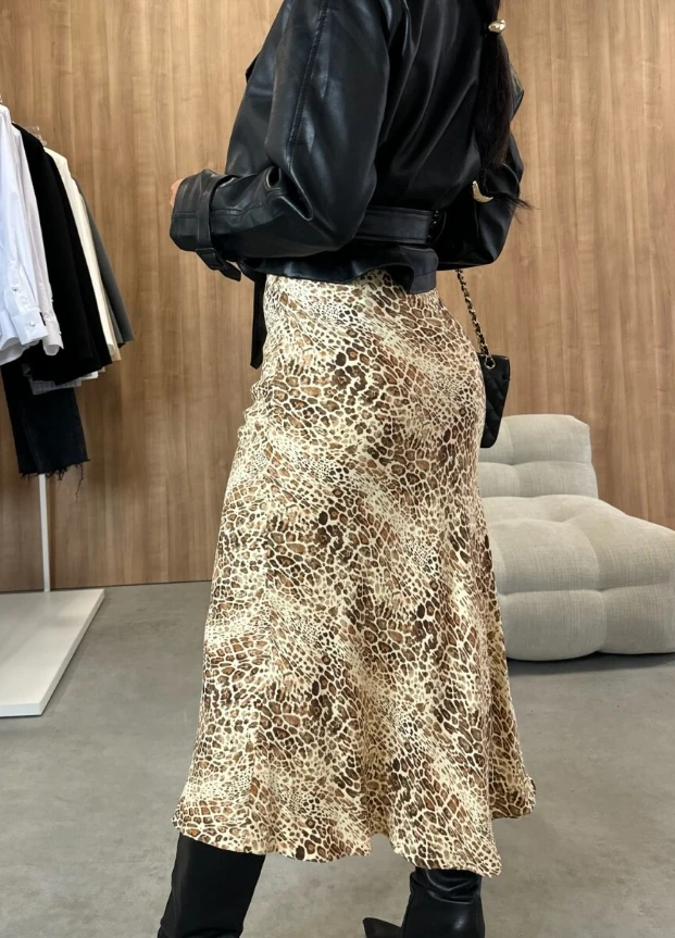 Fashionable High Waist Slimming Printed Women's Medium Length Skirt 2024 Spring Summer Commuting Style Hip Hugging Dresses