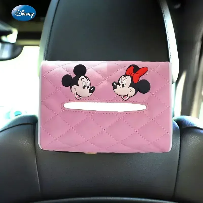 

Disney Pink Car Accessories Car Tissue Box Leather Armrest Box Hanging Sun Visor Cartoon Cute Car Paper Extraction Box