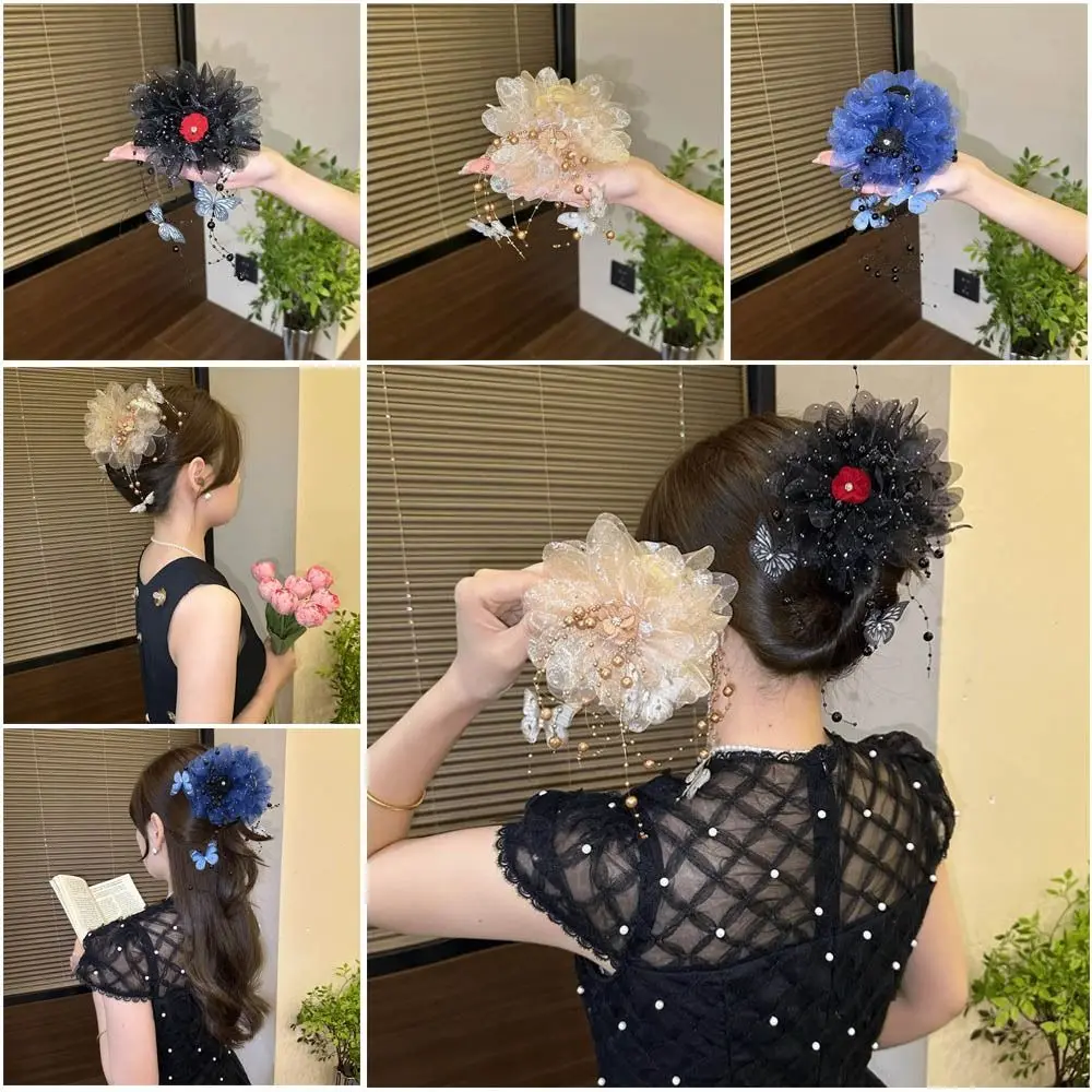 

Fashion Peony Flower Grasping Clip Beads Plastic Flower Hairgrips Tassel Shark Clip Hair Accessories