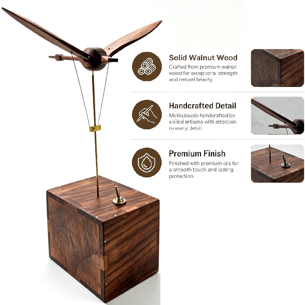  1PCS Mechanical Swan Ornament, Handcrafted Wooden Electric Bionic Marine Biological Dynamic Model, Desktop Relaxation Decor
