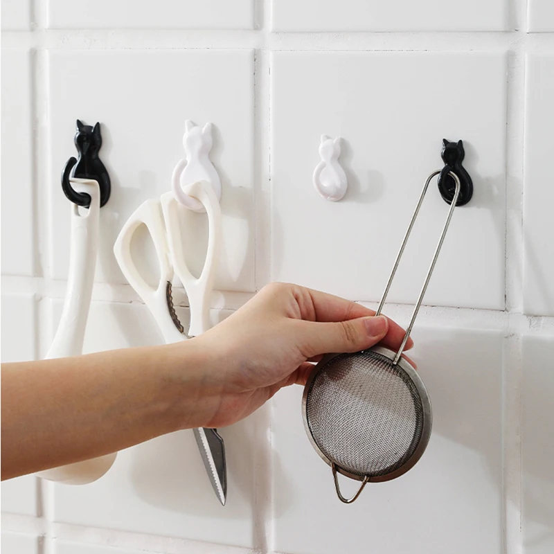 2PCS Waterproof Strong Adhesive Hooks for Bathroom Plastic Cat Wall Sticker Wall Door Hanger For Kitchen Transparent Towel Hook