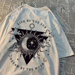 Live By The Sun Dream By The Moon Tshirt Men Women Hip Hop Cotton Casual Tops Pattern Sweat Summer Clothing Fashion Loose Tshirt