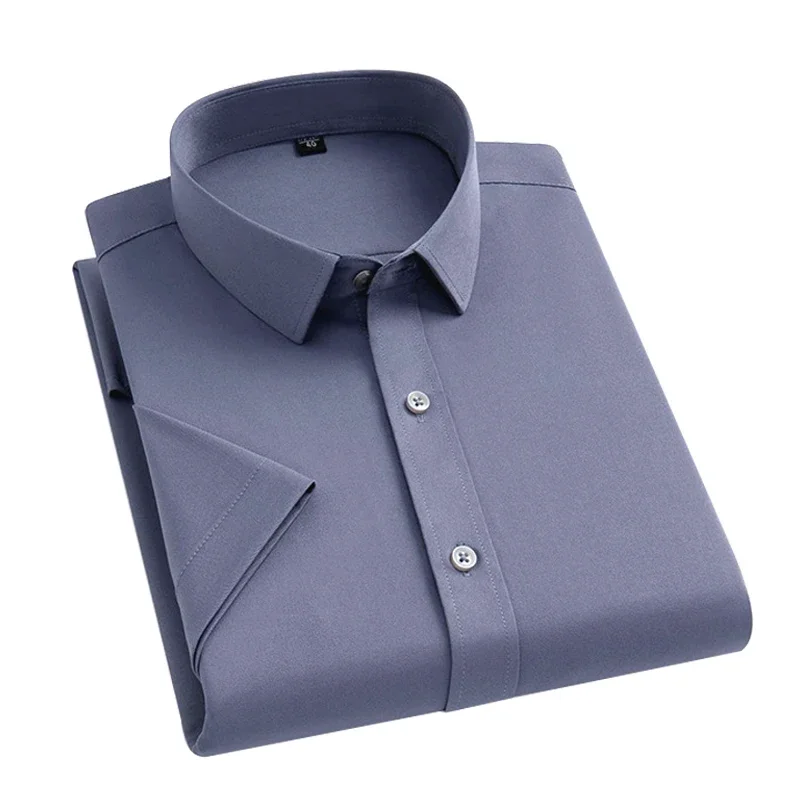 

M~6XL New Summer Thin Elastic Solid Color Shirt Anti-wrinkle and Non-ironing Office Dress for Young and Middle-aged People.