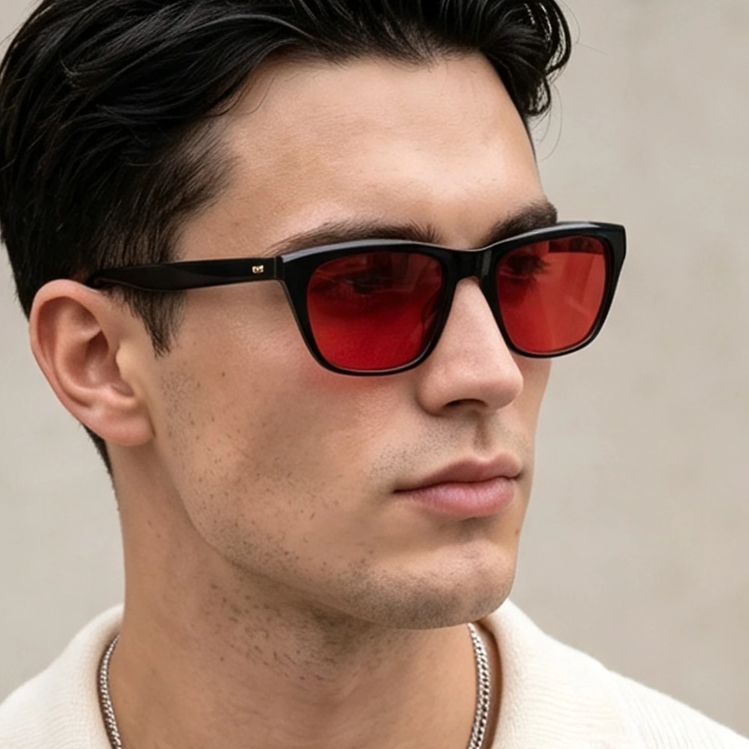 Men Vintage Cat Eye Acetate Sunglasses High Quality Red Lens Fashion Shades UV400 Protection Outdoor Driving Eyewear