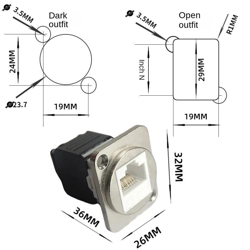 كمبيوتر مع وحدة الجوز الثابتة ، D-نوع ، RJ45 ، CAT.6A ، أدوات ، 180 درجة ، سوبر الفئة 6 ، الأسود والفضي