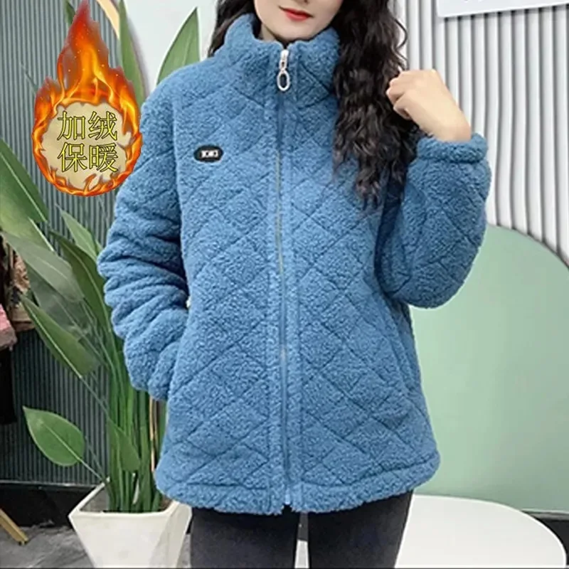 

Middle-Aged Coat Ladies 2023 Winter New Lambswool Cotton-Padded Jacket Mother Added Velvet Down Coat Women Parkas Warm Outerwear