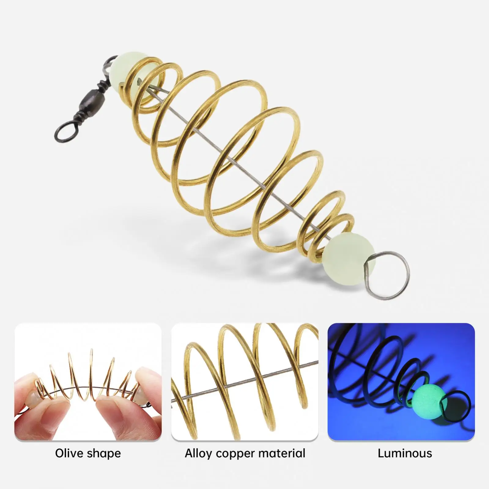 Olive Shaped Copper Alloy Fishing Bait Trap Cage Basket Holder, Spring Carp Fishing Coarse Lures Feeder