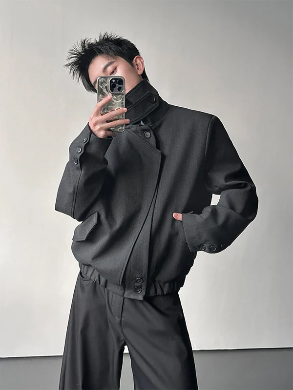 

TANGZ Studio Men's Cleanfit Jaet Zipper Collar ort Sle Polyester Fabric Long Sve Loose Fit Chinese Origin