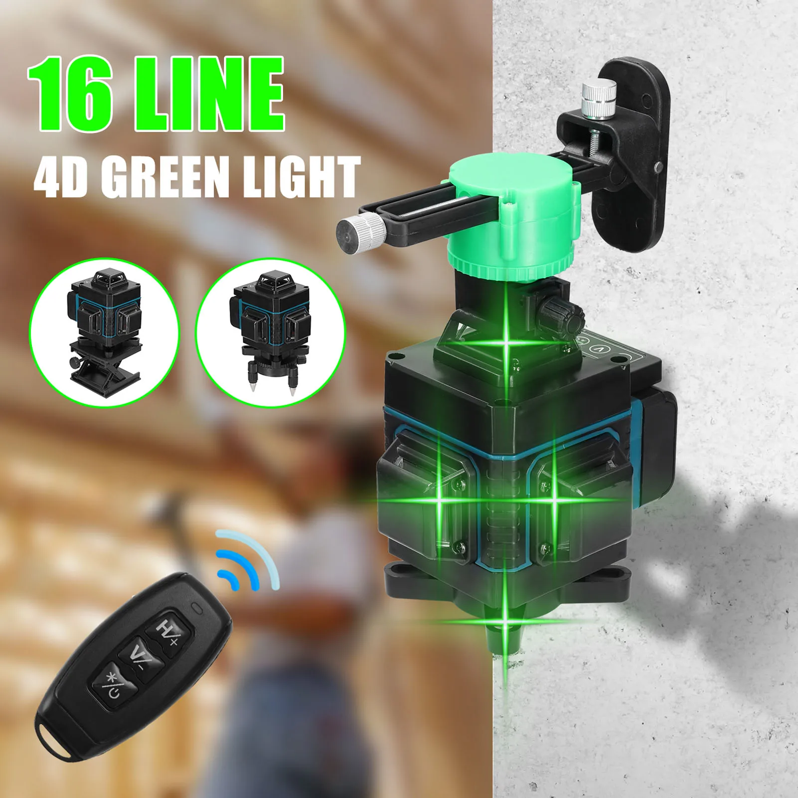 4D 16 Lines Laser Level 3° Self-leveling Function Leveling Tool Omnidirectional Ground Wall Sticker with 1.5m Tripod Stand