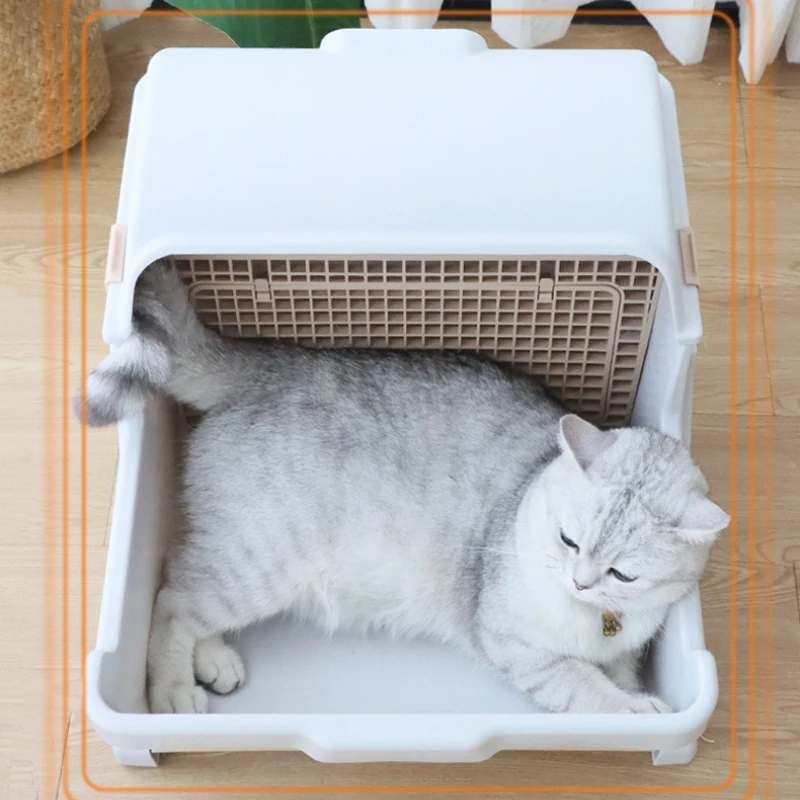 Eco Friendly Semi Automatic Extra Large Cat Litter Box Spacious Base Anti Splash Open Cat Toilet Cats Can Turn Around Randomly