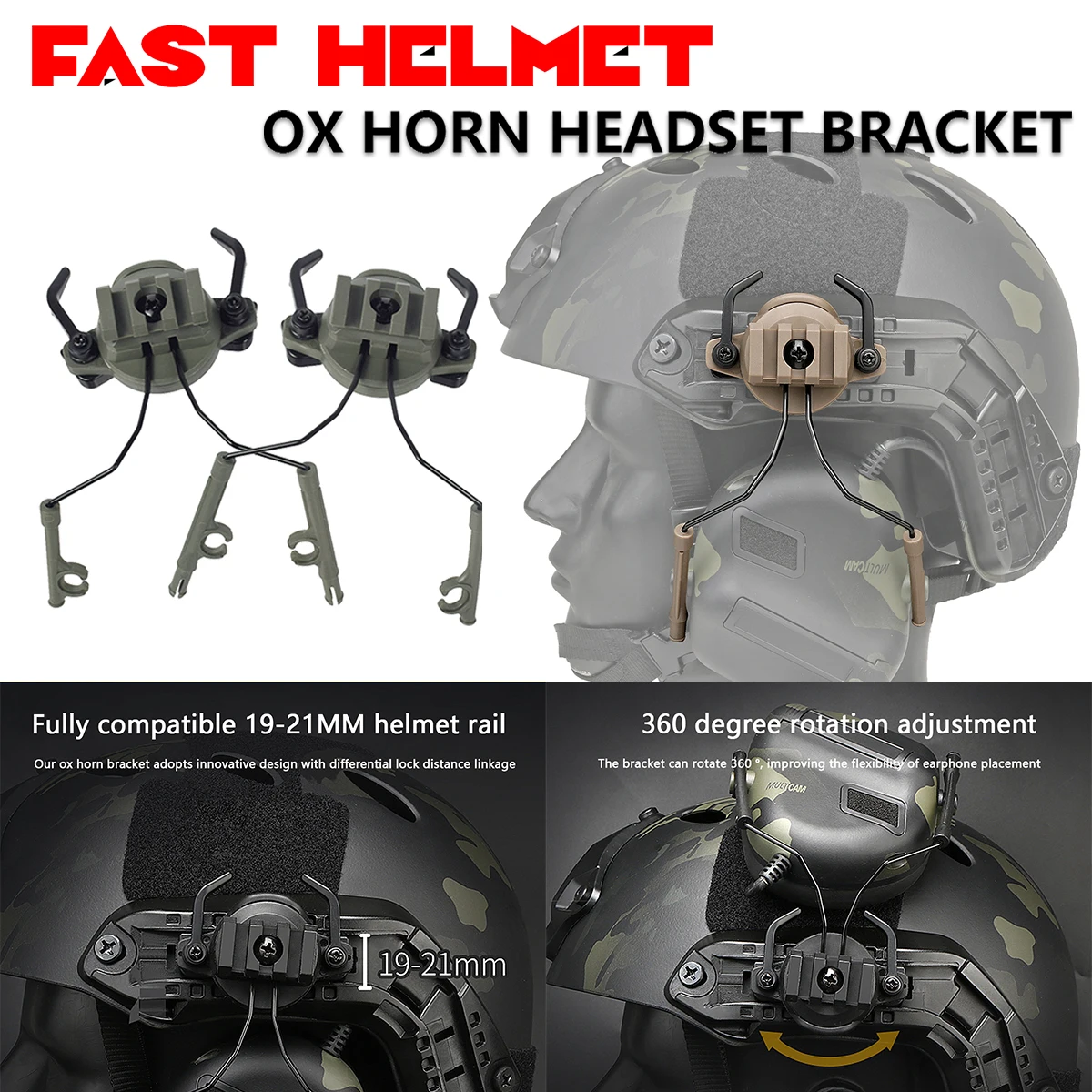 

Tactical Fast Rail Mounts Headset Rail Adapter Headset Holder Set Shooting Helmet 360 Rotation Helmet Rail Suspension Bracket