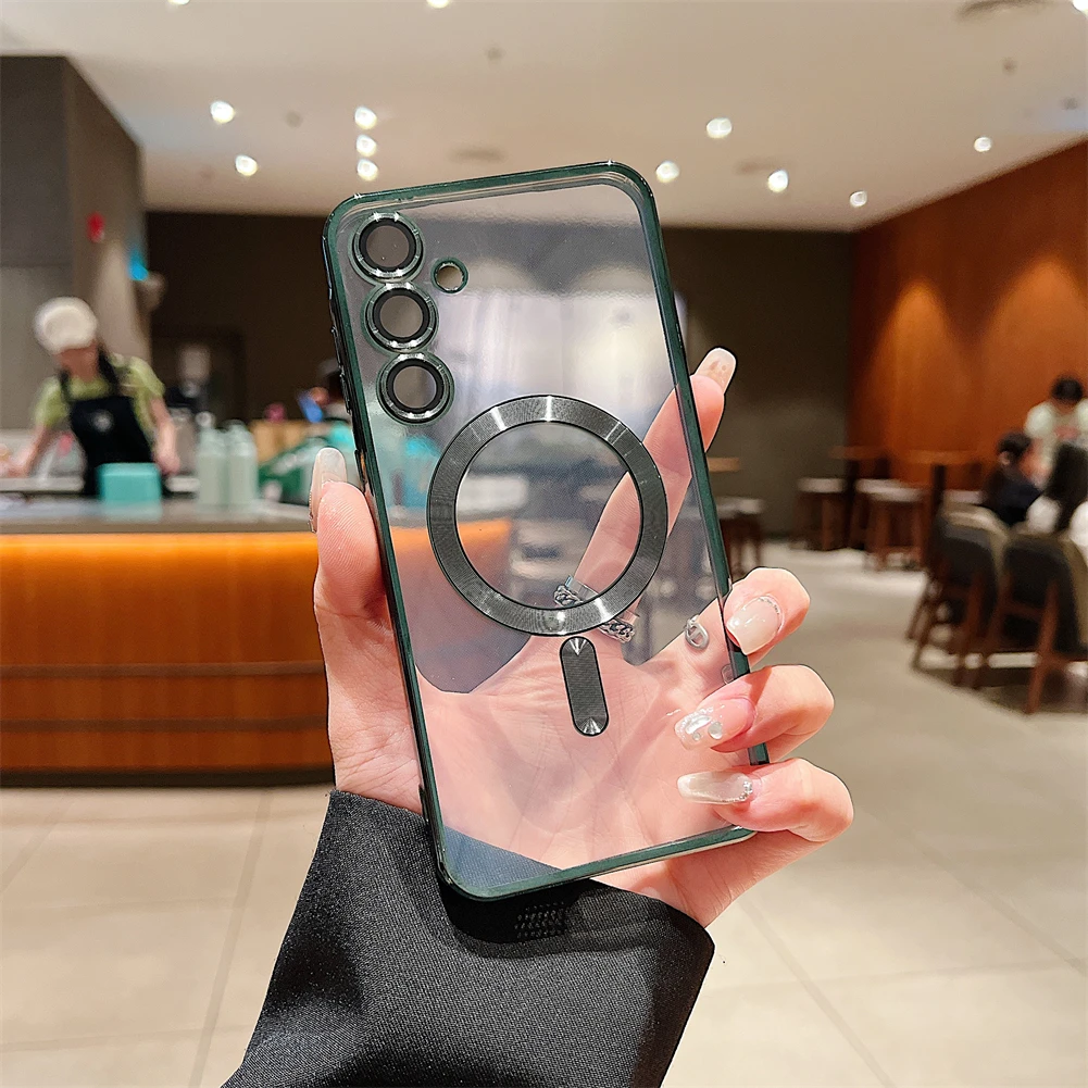 الفاخرة تصفيح واضح سيليكون جراب هاتف ل غالاكسي A56 A55 A14 A24 A34 A35 المغناطيسي عدسة حماية الغطاء الخلفي A54 حالات #4