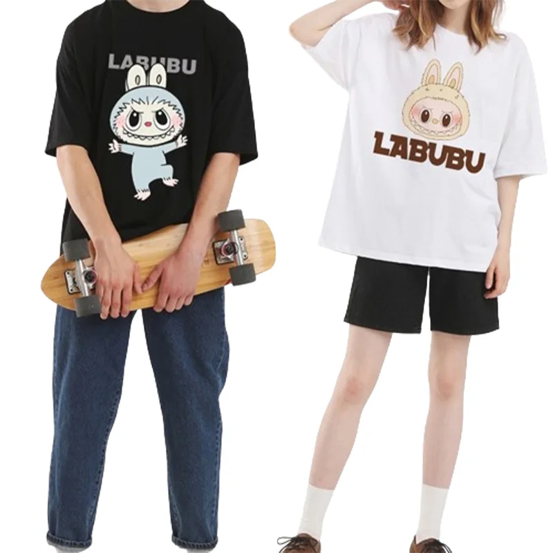 

2024 Summer New Product Labubu Cartoon Peripheral T-Shirt Short Sleeved Couple Casual For Loose Short Sleeves Men And Women Gift