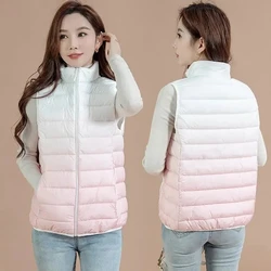 Autumn Winter New Light Thin Standing Collar Down Cotton Vest Women's Slim Fashion Sleeveless Warm Gradient Waistcoat Female