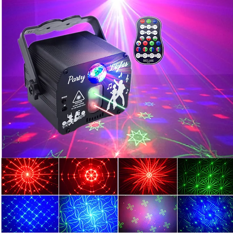 A DJ Party Light with Remote Control Function, Dual-Function Disco Ball Stage Light, LED Sound-Sensing RGB Flashing Projection