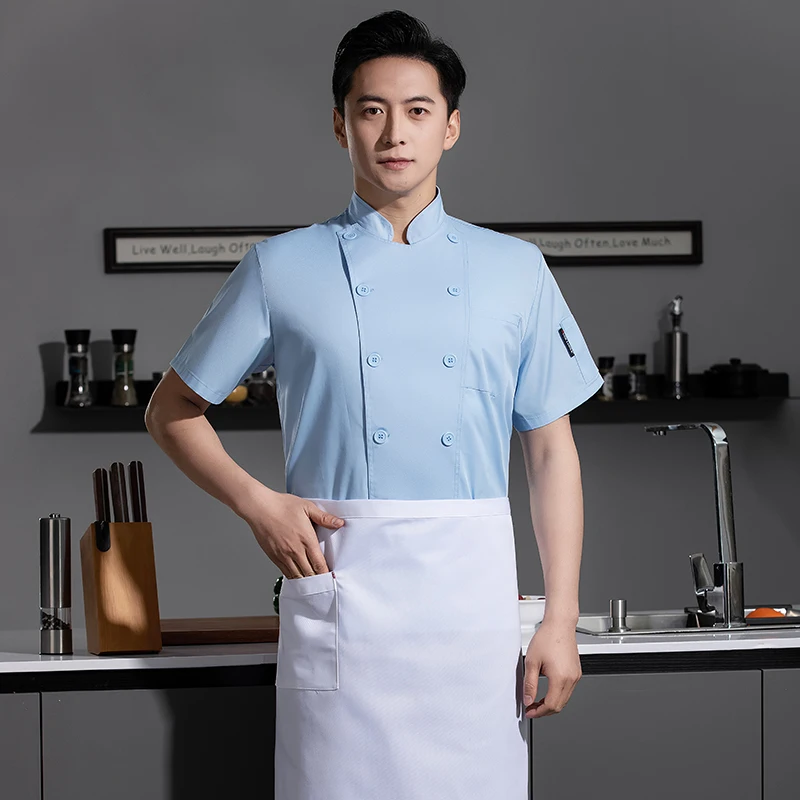 White Chef Shirts Short-sleeved Kitchen Overalls Work Clothes Hotel Restaurant Cafeteria Chef Costume Cook Shirt Man Women