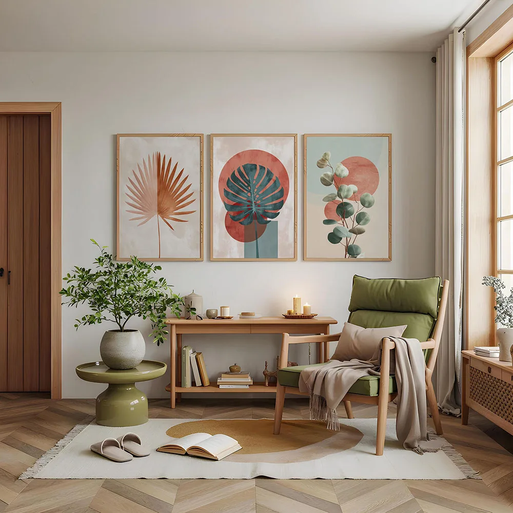Set of 3 Botanical Prints Boho Plant Wall Art Minimalist Greenery Triptych Canvas Print Painting Living Room Home Nature Decor