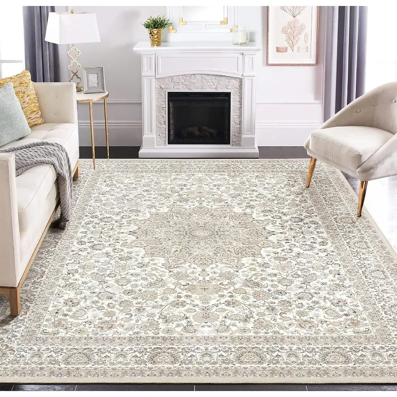 

Area Rug Living Room Rugs Large Machine Washable Non Slip Thin Carpet Soft Indoor Luxury Floral Stain Resistant Carpets