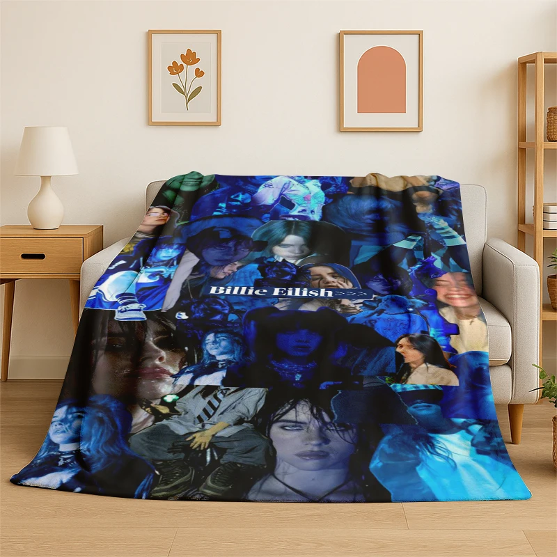 3D Billie Eilish Sängerin Star Flanelldecke, weiche, warme Überwurfdecke für Schlafzimmer, Wohnzimmer, Bett, Reisen, Camping, Picknick, Geschenk