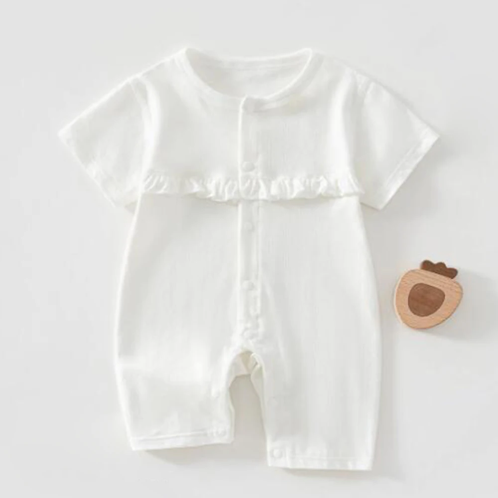Baby Summer Short Sleeves Jumpsuit Cotton Solid Color Ruffles Infant Girl Clothing Baby Rompers For Babies New Arrival