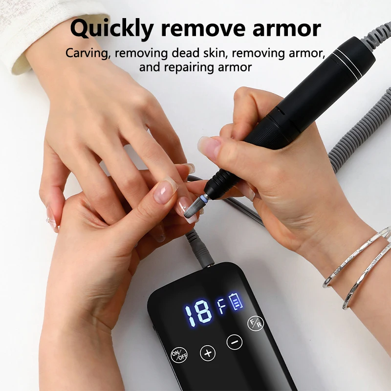 Profissional 35000rpm elétrica portátil máquina de broca do prego recarregável baixo ruído lixadeira arquivo para manicure ferramenta salão beleza
