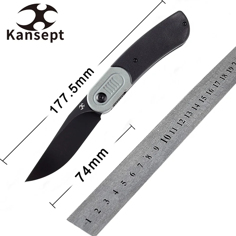 

Kansept Reverie T2025B1 Folding Knives Black Stonewashed 154CM with Gray and Black G10 Handle for Camping Hunting EDC Carry