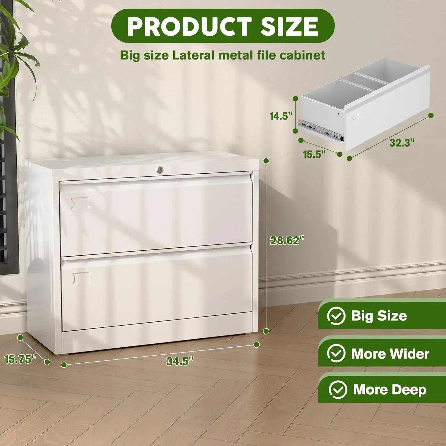 [بيع ساخن، مخزون محدود! ] خزانة ملفات جانبية ذات درجين، خزانة ملفات معدنية قابلة للقفل مع بطاقة الاسم، مناسبة للمكتب المنزلي S