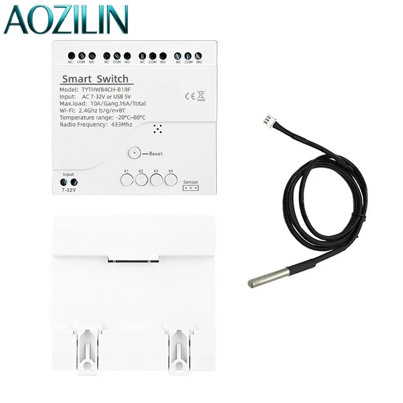 AAOZILIN WiFi Smart Relay Switch DC7-32V AC85-250V Energy Monitoring Built-in Temperature Humidity Sensor Smart Home Module
