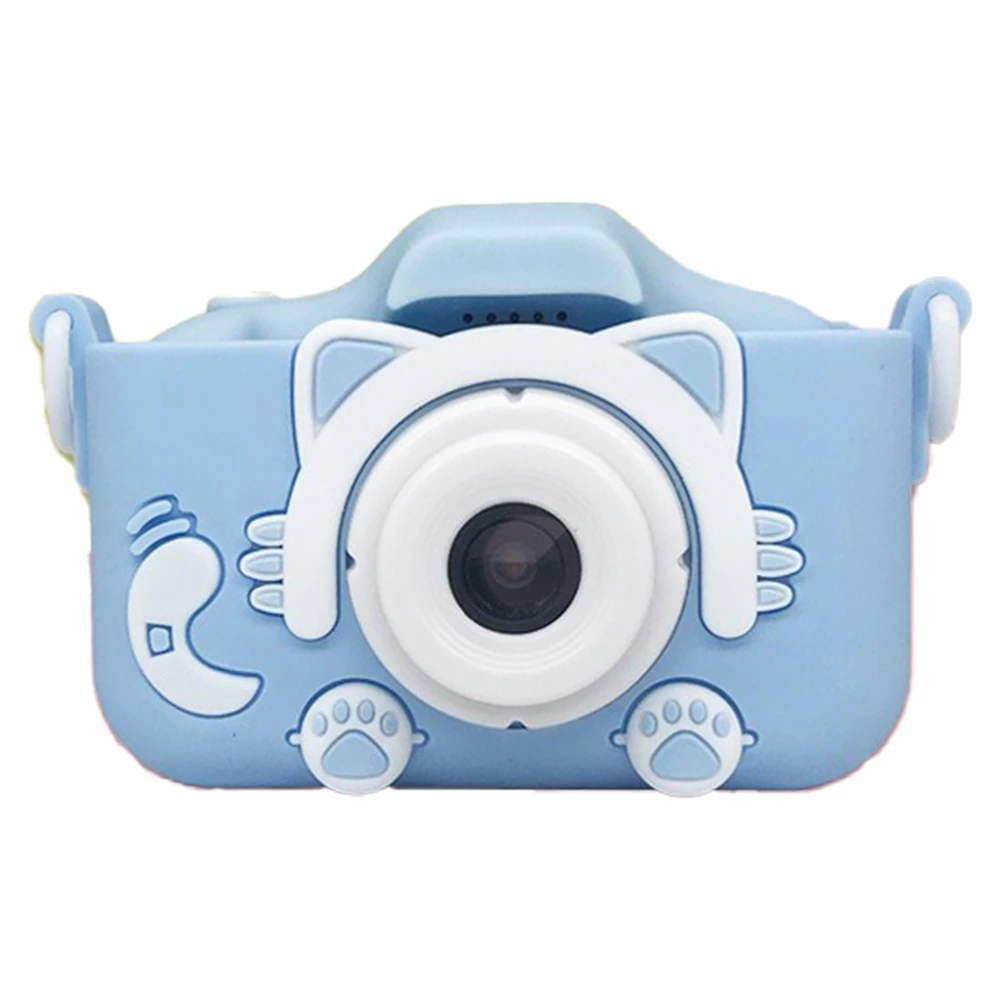 Cute Cat Children Cameras Silicone Cases Dual Cameras Kids Photography HD Video Camera Toys Festivals Gift Blue