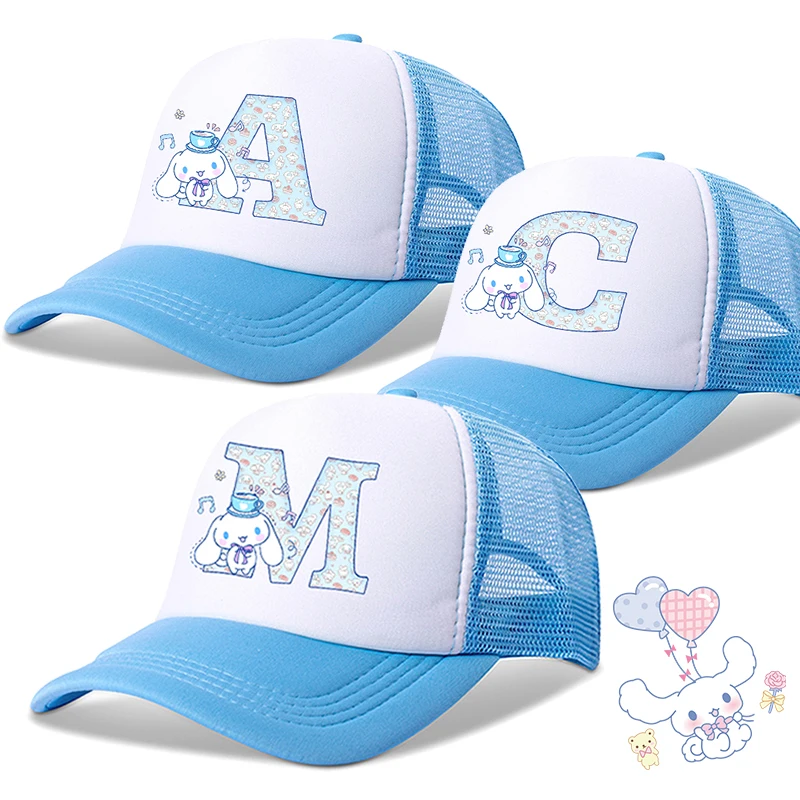 

Cute Cinnamoroll Girl Baseball Cap Sanrio Anime Letter A-Z Print Kid Outdoor Street Casual Hat Sunshade Summer Woman Kawaii Gift