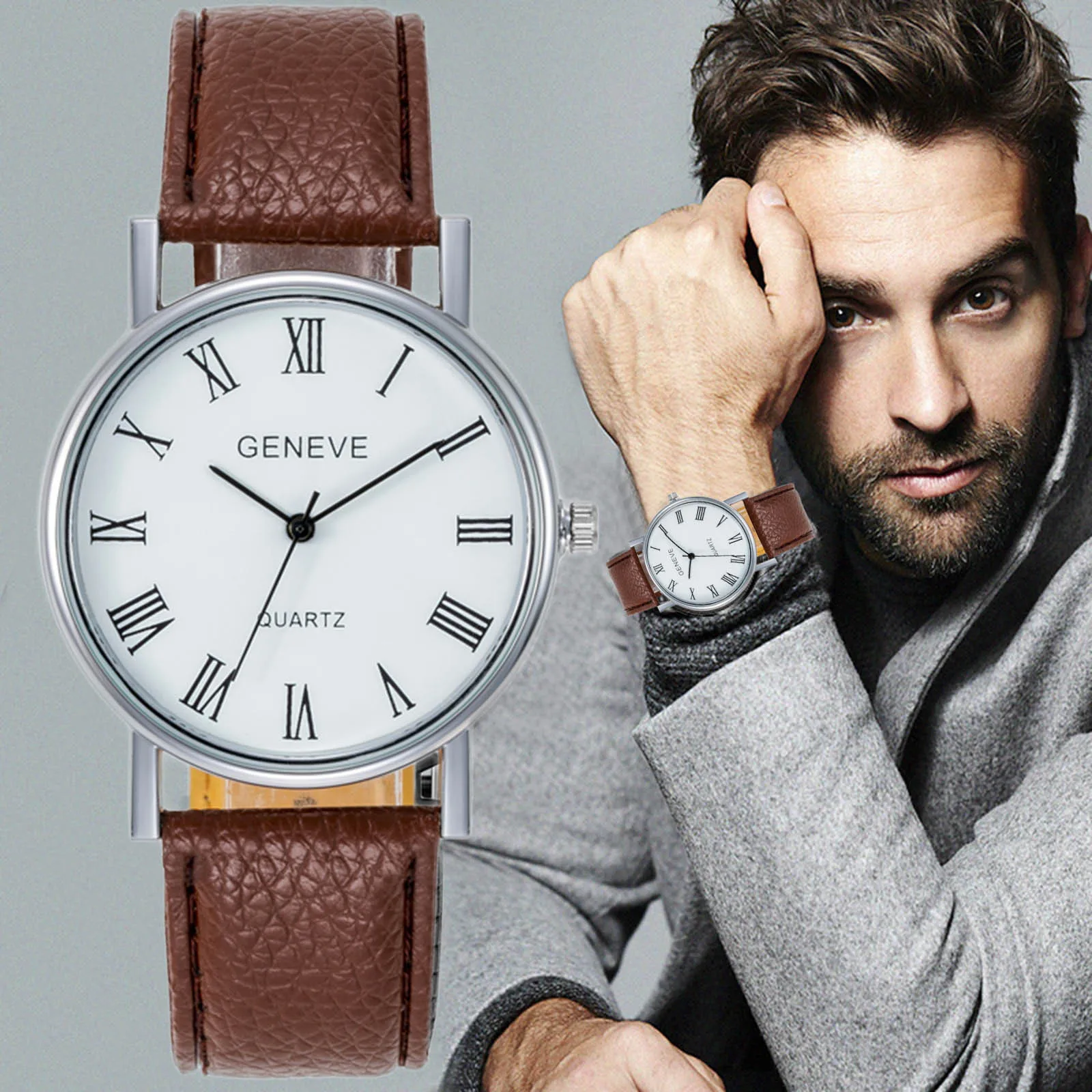 Reloj de pulsera de cuero de cuarzo con esfera de correa para hombre, Reloj elegante minimalista, Reloj de moda, Reloj de regalo para Mujer