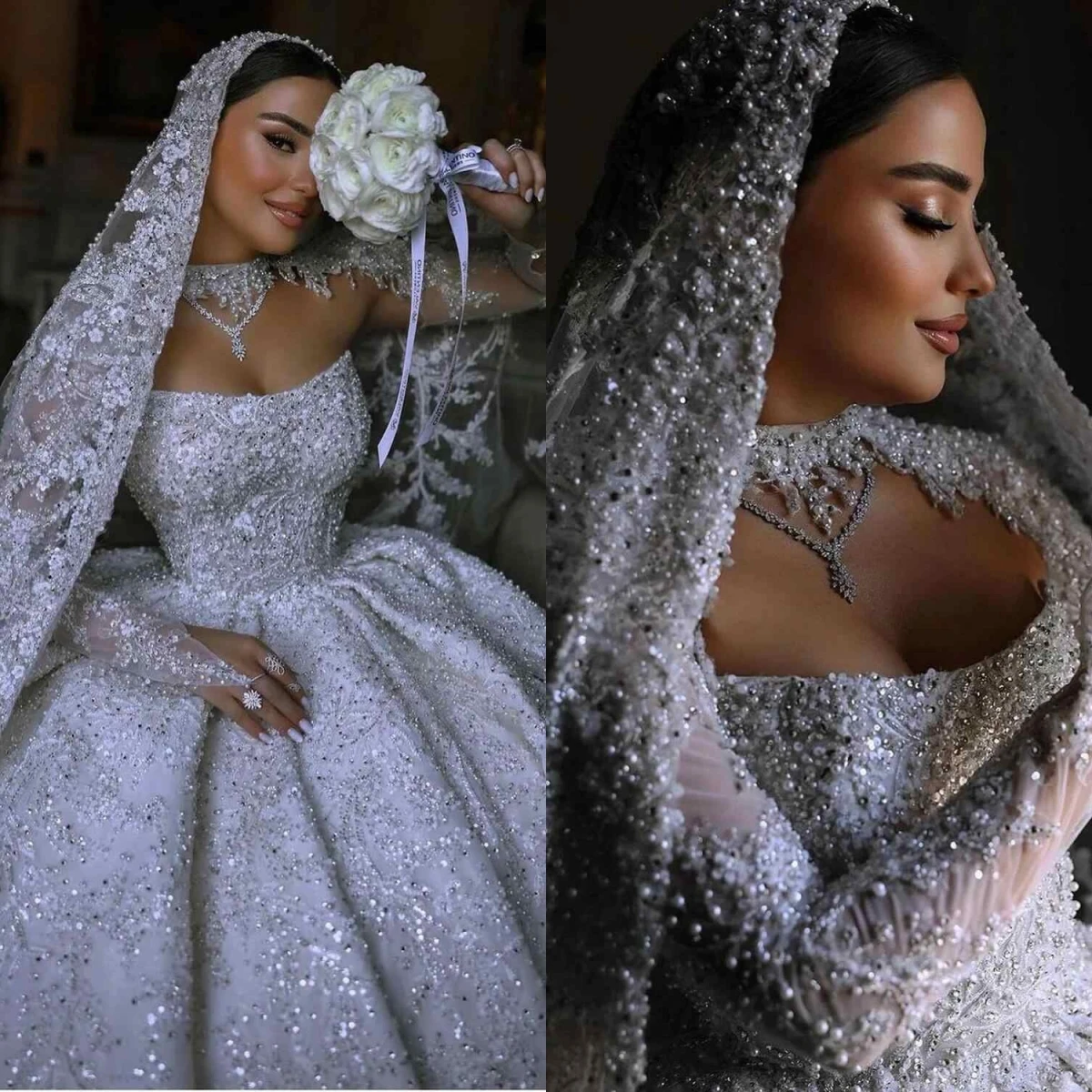 

Sparkling Ball Gown Wedding Dresses Beading Crystals Sequins Lace Bridal Gowns Big Size Vestidos De Novia Custom Size Colour