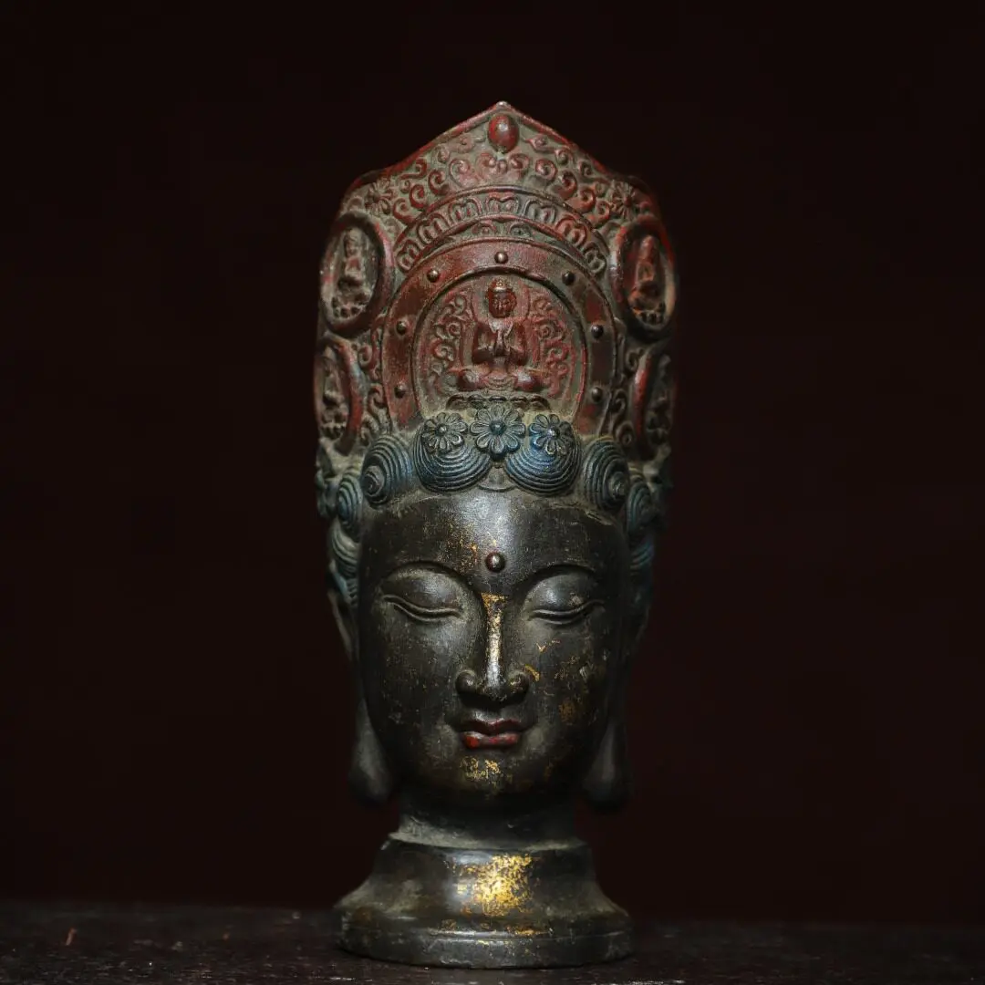 Guanyin Buddha Head Brass Gold Plated Half Body Bust Home Temple Desk Vintage Decor Feng Shui