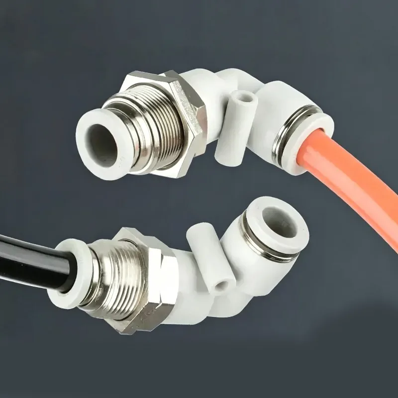 10Pcs White Quick Push-in Bulkhead Elbow PLM Partition Wall Straight-through PM Fitting 4/6/8/10/12mm