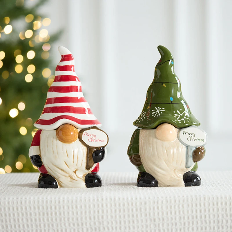 Cartoon Santa Claus Ceramic Candy Pot Storage Pot Front Desk Desktop Ornaments Christmas Holiday Arrangement Storage Pot Props