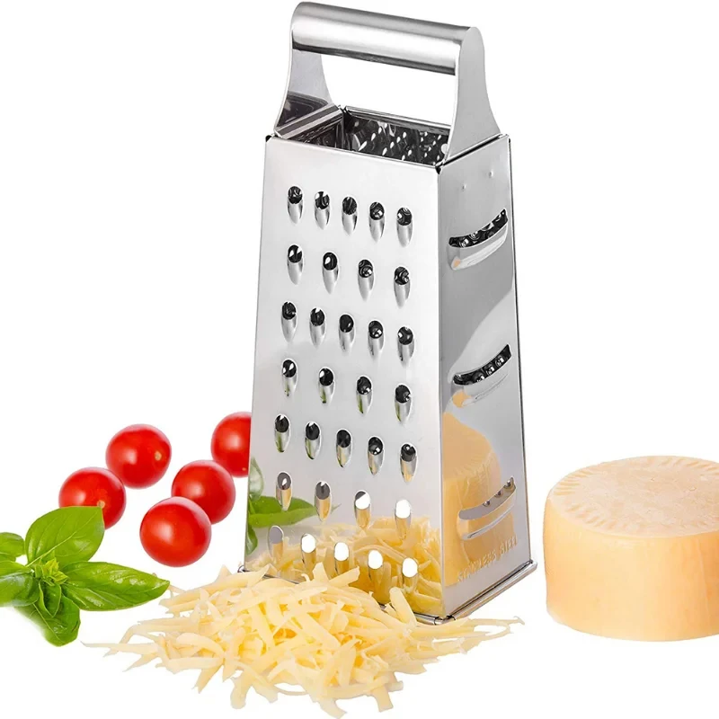 Cuchillas de 4 lados de acero inoxidable, caja para el hogar, rallador, contenedor, cortador de verduras multiusos, herramientas de cocina, rebanador Manual de queso