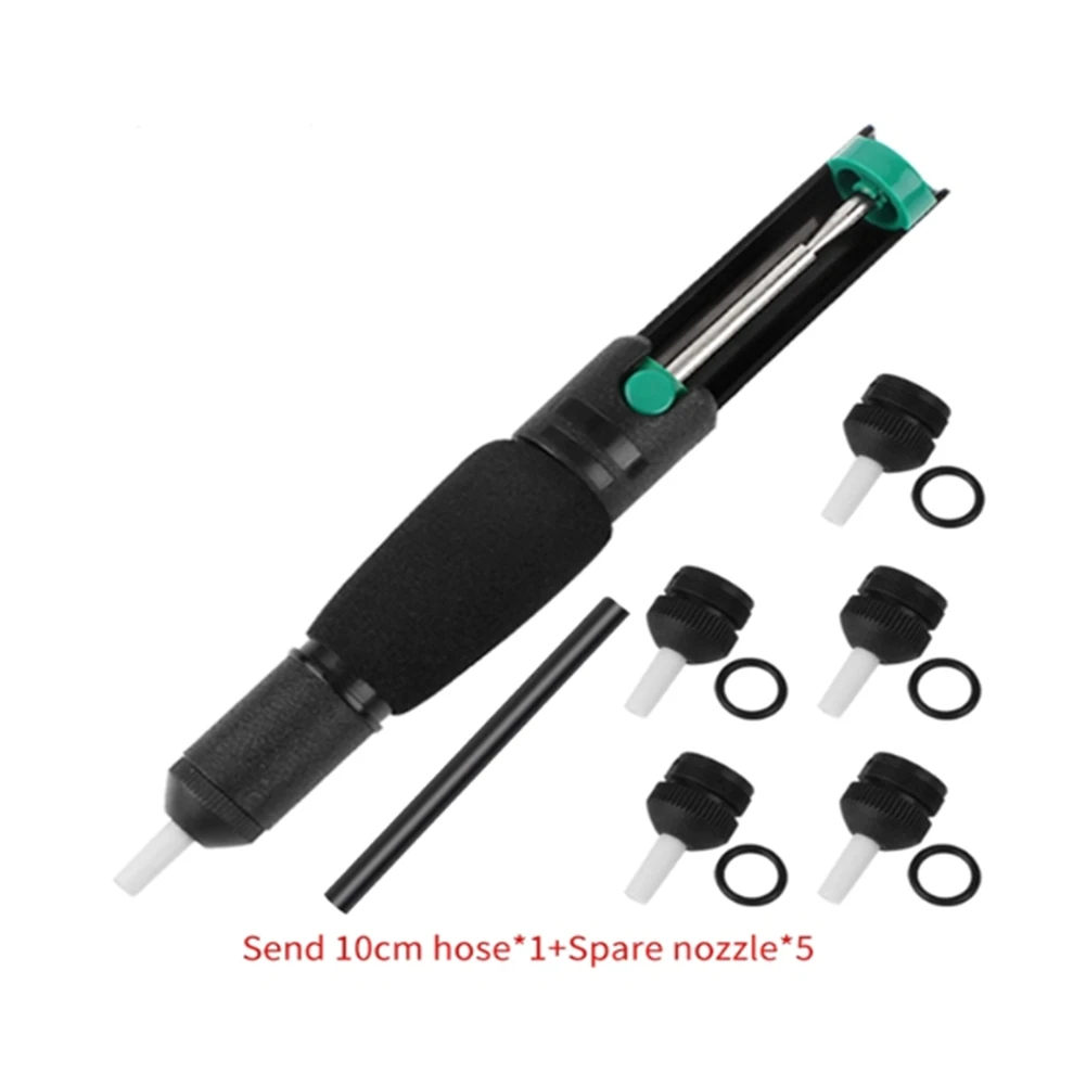 Double Ring Desoldering Suction Pump Plastic Powerful Solder Suction Vacuum Sucker Desolder with Extra 5 Nozzles