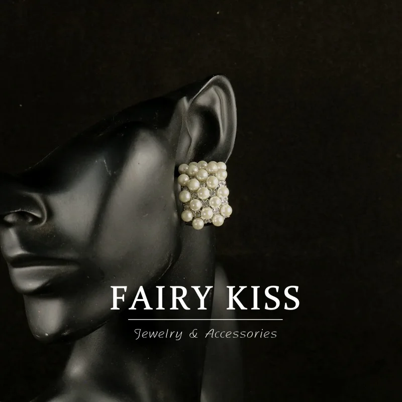 retro C-ring multi-pearl earrings diamonds stud earrings versatile earrings for women