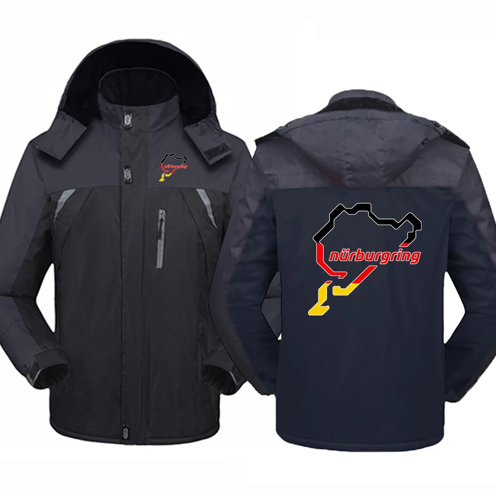 2026 Autumn Winter Cold protection Warm Coat Hoodies Nürburgring Race Track Logo Print Men's The hat is detachable Jacket