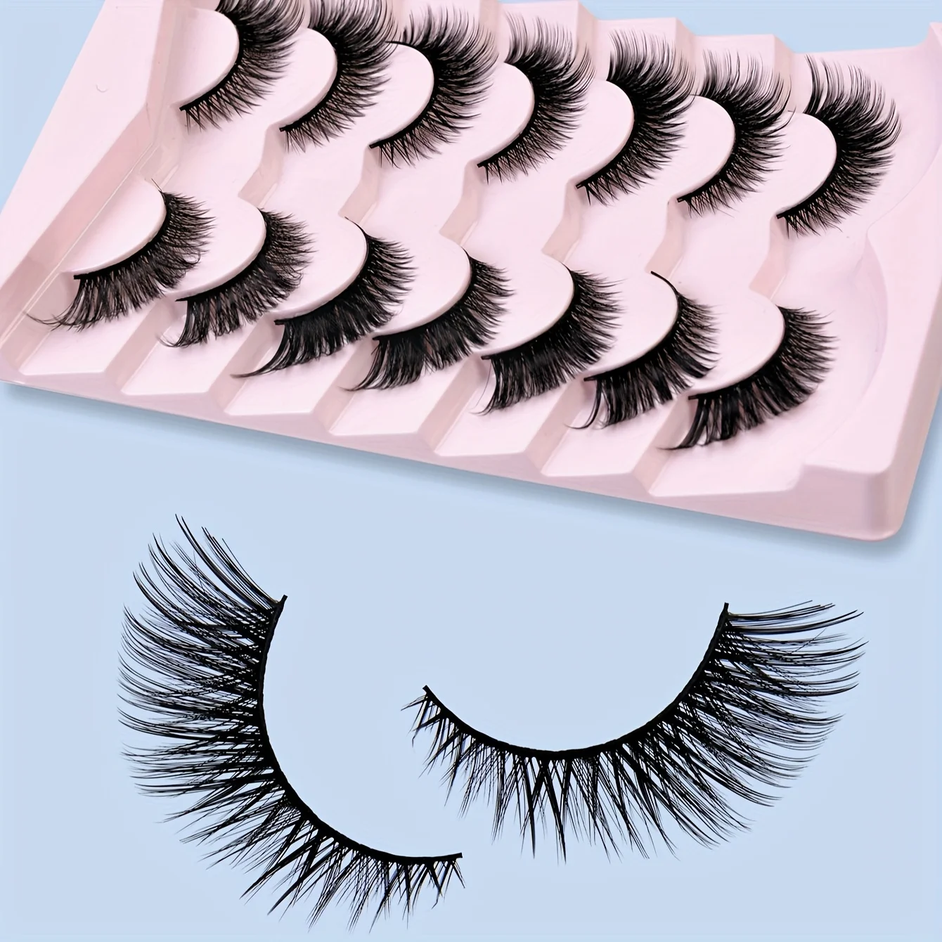 7 أزواج من رموش المنك الصناعية المقلدة، سميكة ومجعد، رقيق، رموش المنك رقيق 15 مم الرموش الصناعية