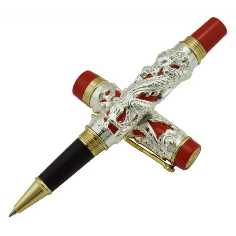 

Винтажная ручка-роллер A+ Jinhao Dragon Phoenix, роскошная ручка для резьбы, серебристо-красный